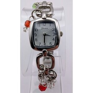 Geneva Woman Watch Silver Links W/ Beads Band New Battery